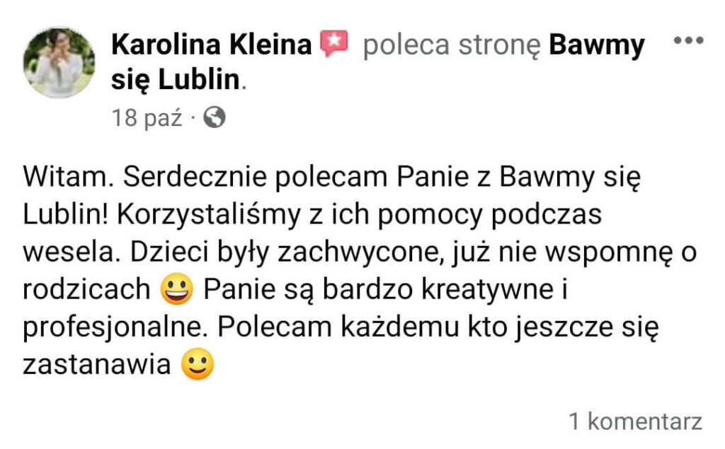 bawmy się lublin animatorka na wesele opinia